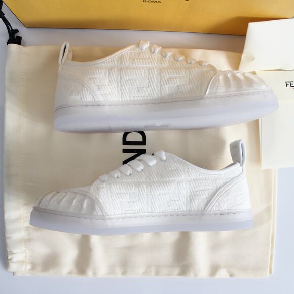 Fendi Promenade FF Logo White Canvas Clear Lace Up Low-Top Sneakers - Picture 10 of 14